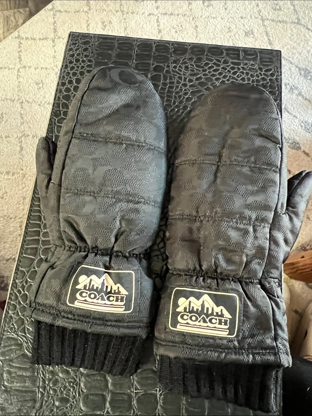 Coach Signature Print Heavy Winter Mittens